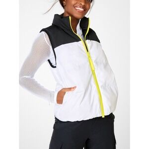 Fabletics‎ Kristen Reversible Puffer Vest Black White Neon Yellow Zip Womens XL